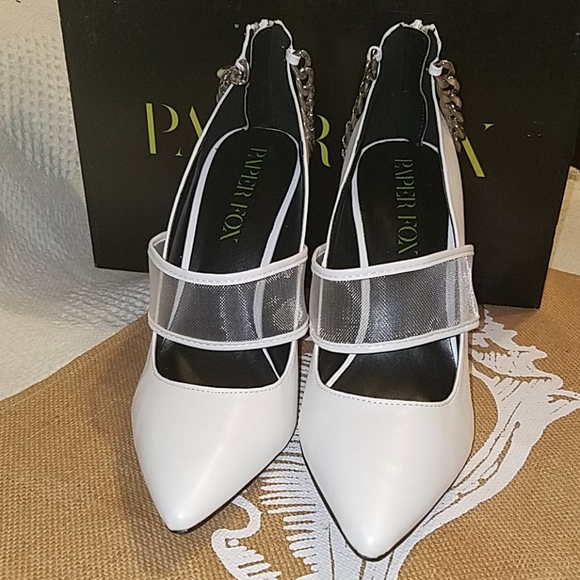 Woman's white/silver ankle-chained pumps - Picture 6 of 8